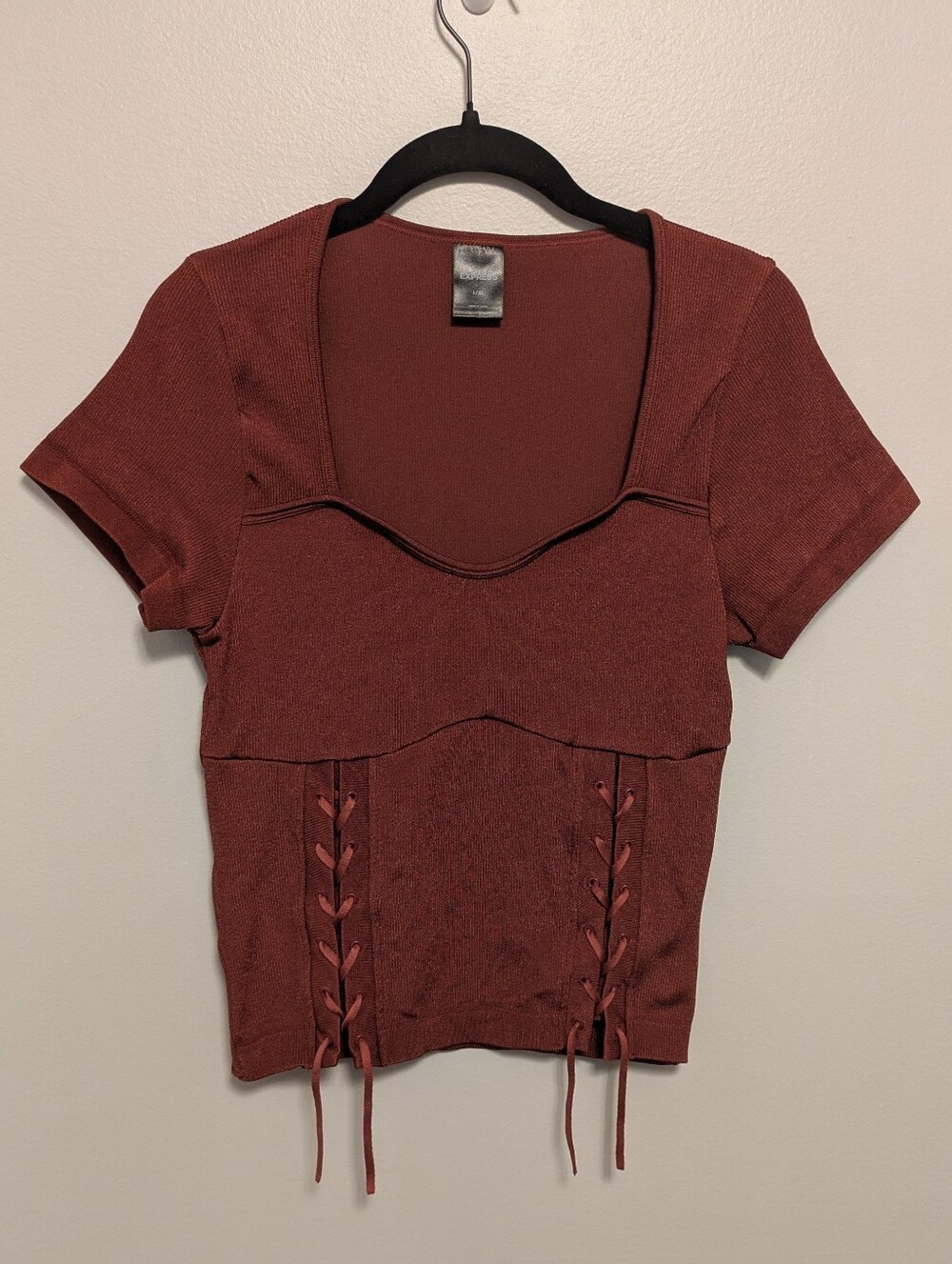 Express Shimmer Knit Stretch Crop Corset Top
